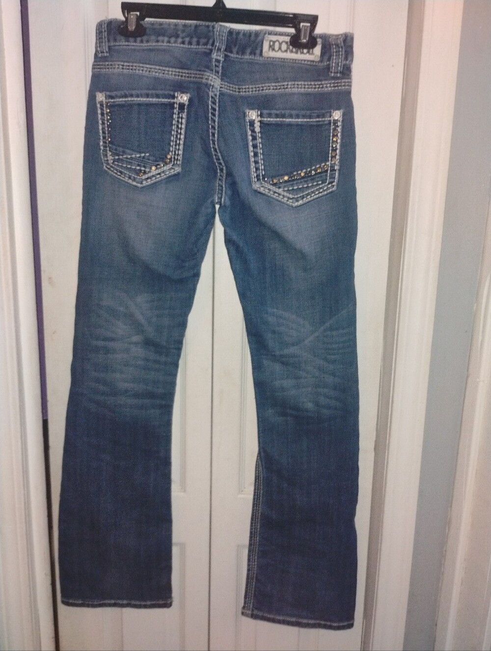 Rock & Roll Cowgirl Embellished Bootcut Jeans - Rhinestone Pocket Denim
